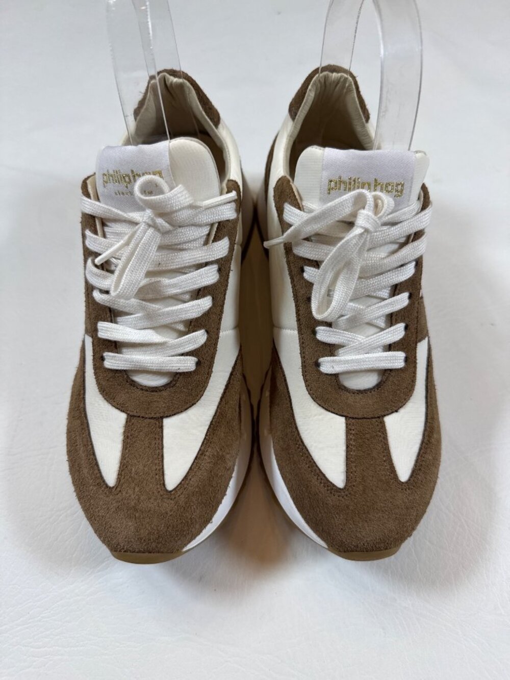 Philip Hog Womens Sneakers UK37 US 7 Suede Canvas Beige & Cream Running Shoes - Picture 3 of 10